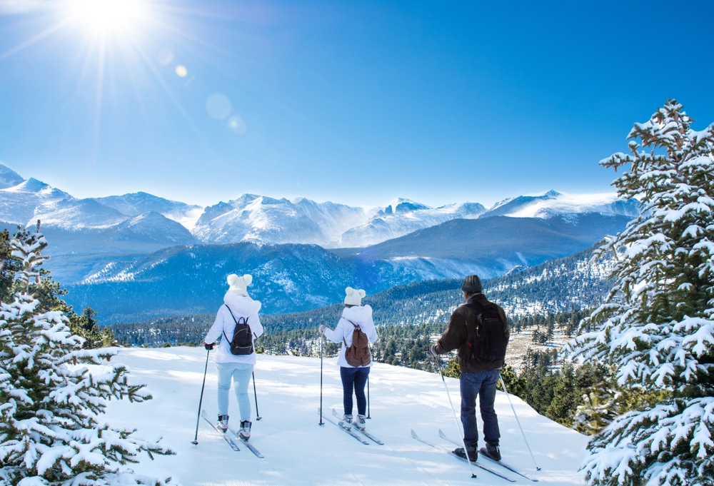 People enjoying mountain views while cross-country skiing at places like the Durango Nordic Center