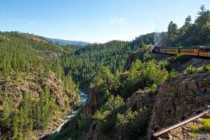 The Animas River in Durango as seen from the Durango to Silverton Narrow Gauge Railroad