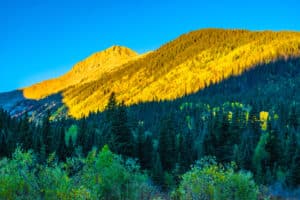 Changing fall colors in the mountains around Purgatory Ski Area in Durango, Colorado